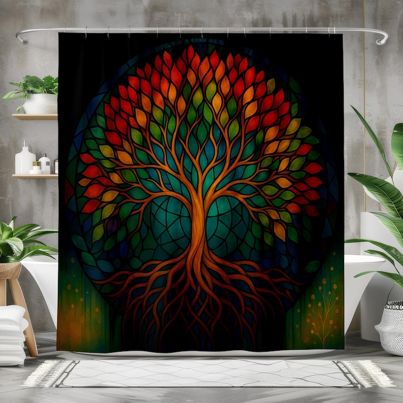 Home Bathroom Design Ideas - Tenda da doccia con albero della