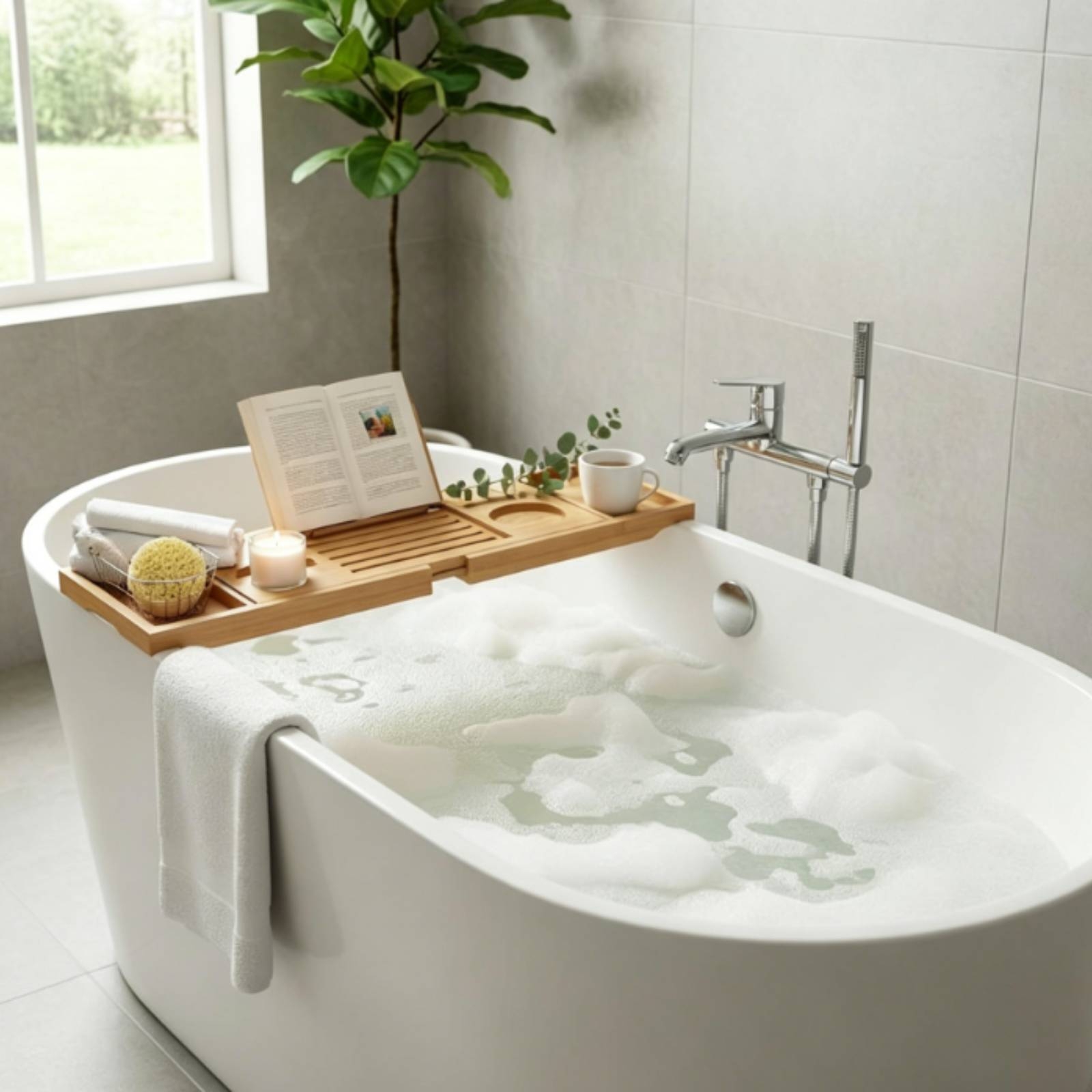 Bath Caddy Tray - Vassoio da Bagno Effetto Legno con