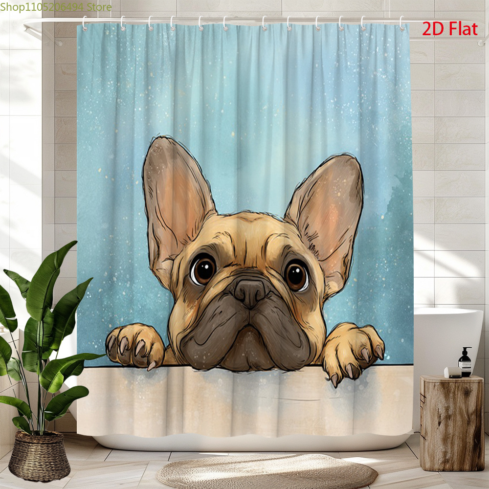 Home Bathroom Design Ideas - Tenda da Doccia con Simpatico Bulldog