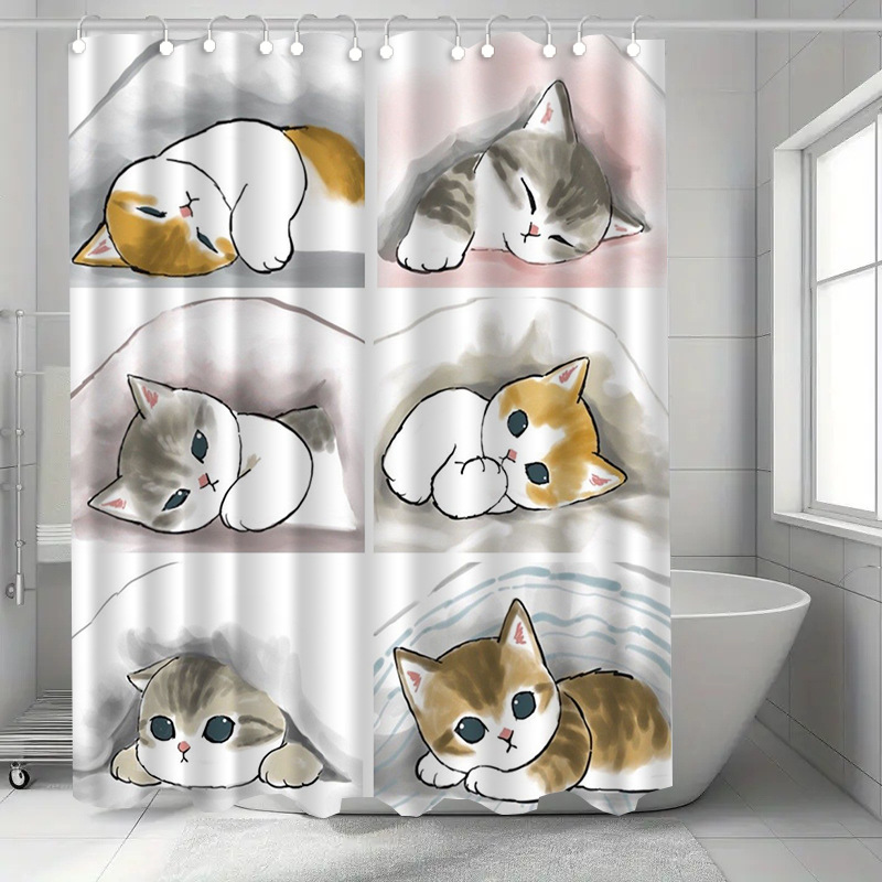 Home Bathroom Design Ideas - Tenda da Doccia con Gatti Addormentati,