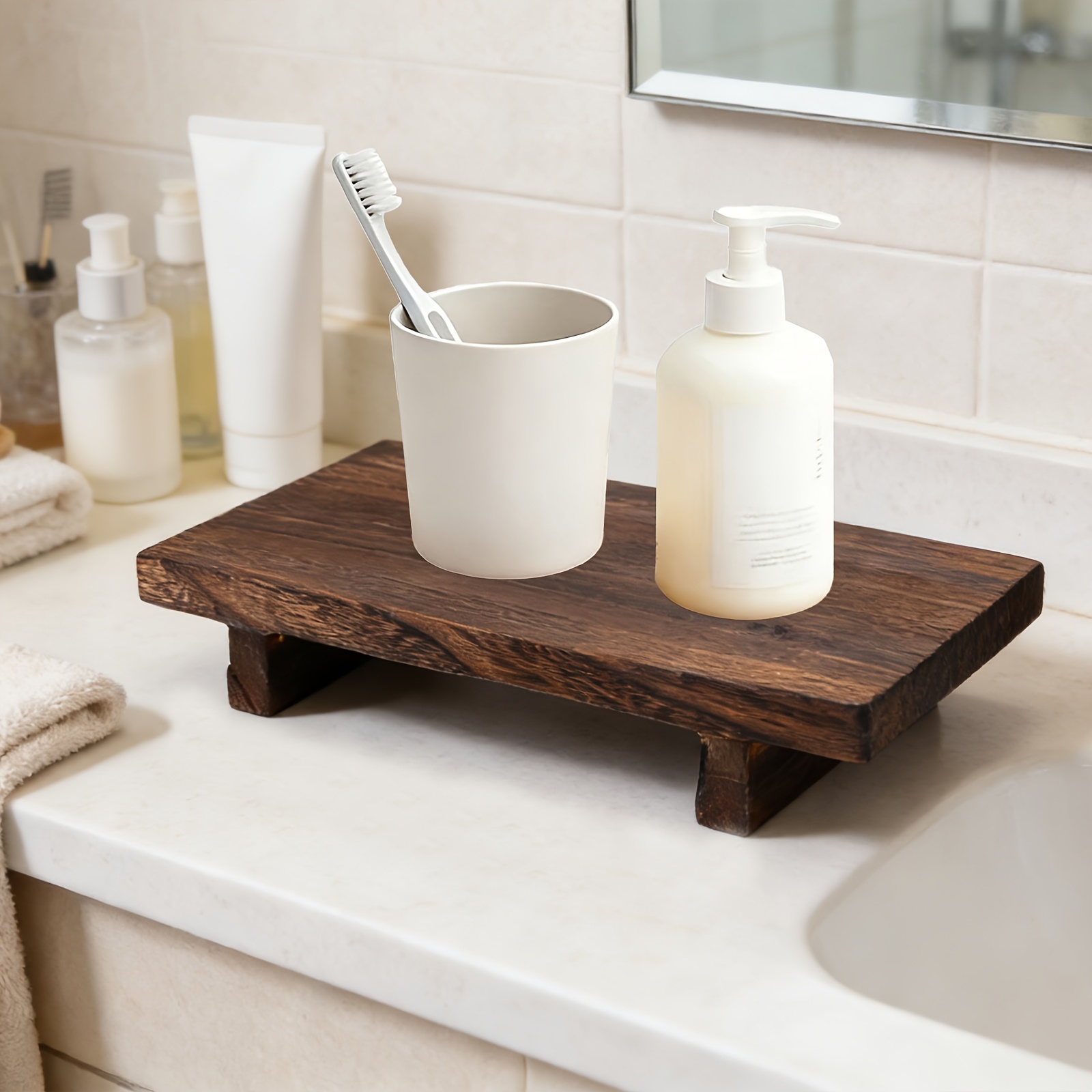 Zara Home Bathroom Tray - Vassoio Decorativo in Legno Vintage, Elegante