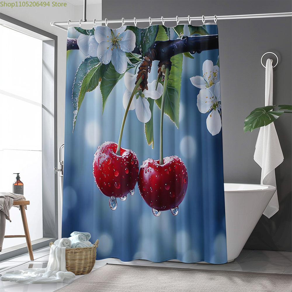 Home Bathroom Design Ideas - Tenda da doccia con motivo ciliegio