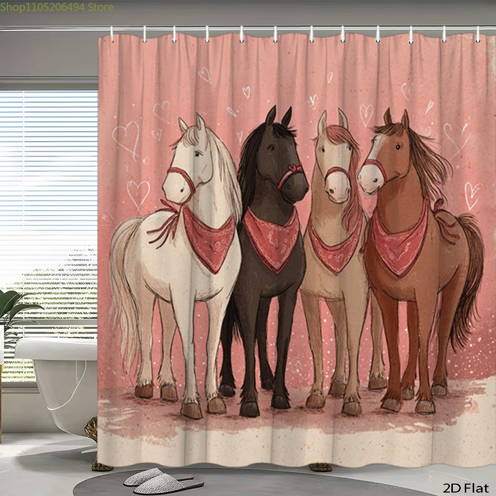 Home Bathroom Design Ideas - Tenda da doccia con cavalli carini,
